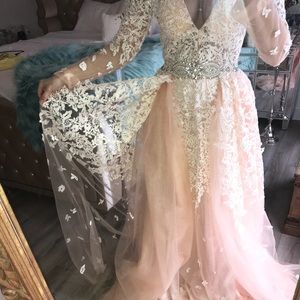 Lace Appliqué Blush Evening Gown (Albina Dyla lookalike)